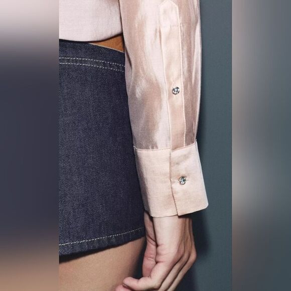 NWT ZARA EMBROIDERED JEWEL SHIRT ZW COLLECTION light pink - Picture 8 of 10